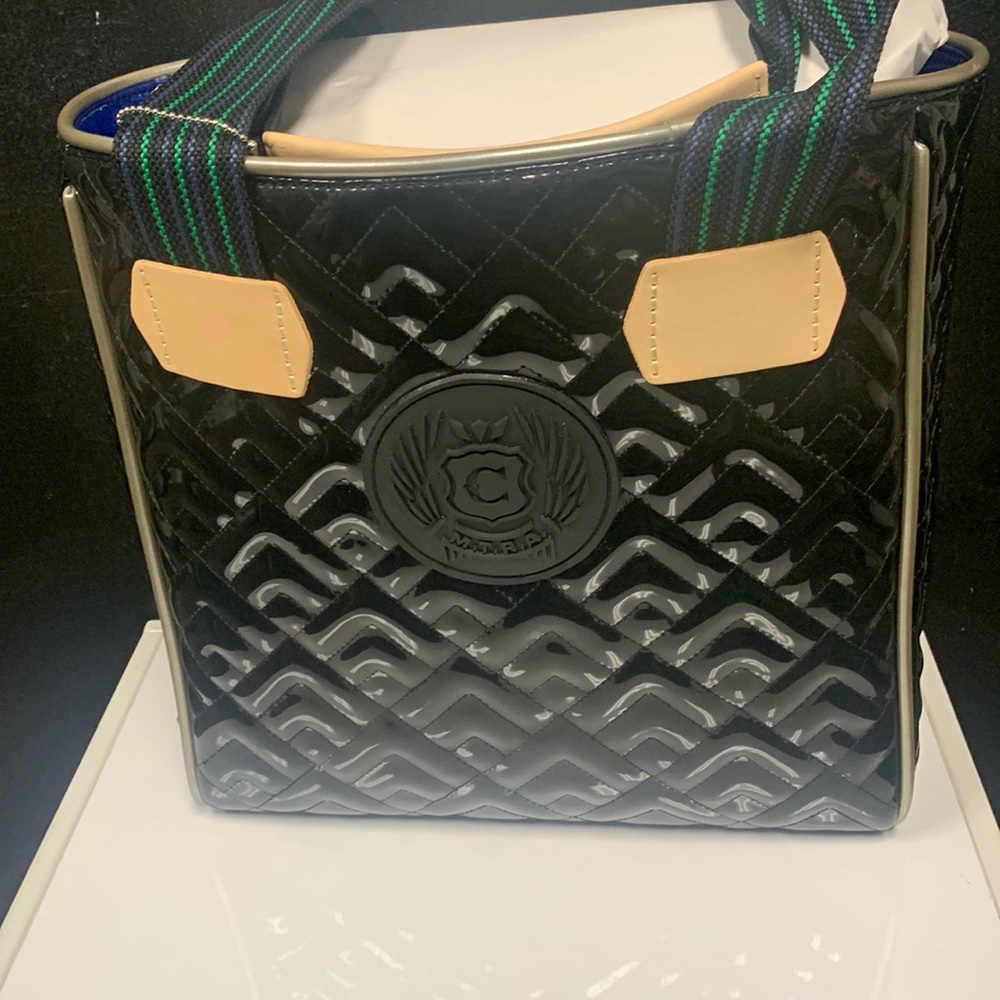 Consuela Black Quilted Tote with Tan Accents